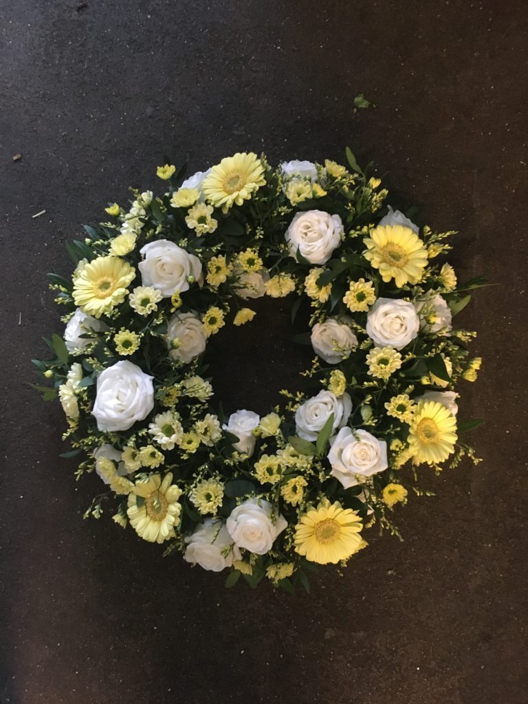 An example of our wreath funeral flowers in Cheltenham at Make Their Day flowers, Charlton Kings. Funeral Flowers Cheltenham.