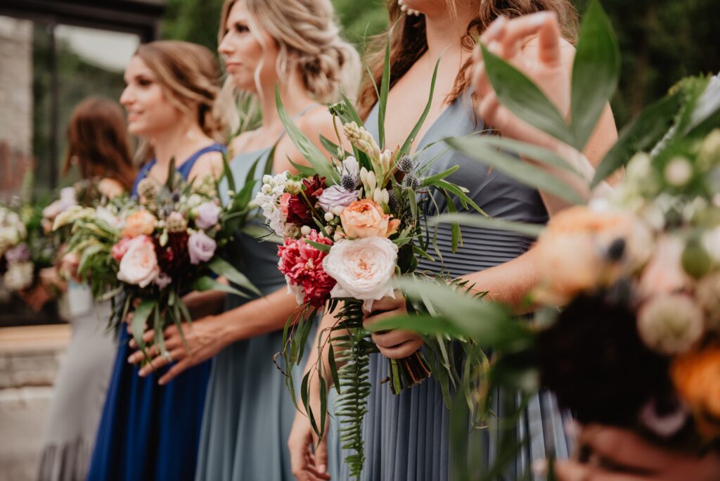 When choosing wedding flowers it is always a good idea to think about what colour your bridesmaids will be wearing!
